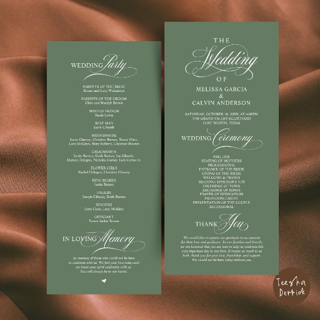 Elegant Classy Wedding Ceremony Order Program (Elegant Classy Wedding Ceremony Order Program Card in Sage Green)