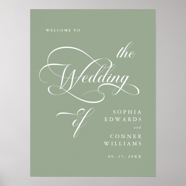 Elegant Classy Wedding Sage Green Welcome Sign (Front)