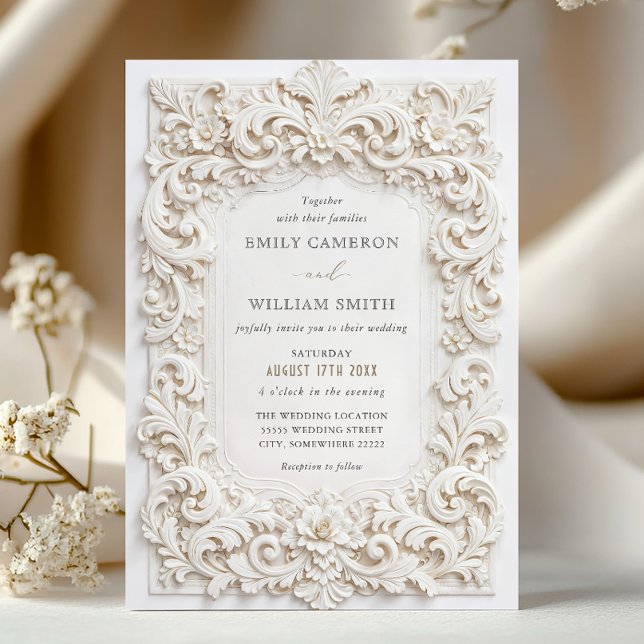 Elegant Classy White Baroque Frame Wedding Invitation (Creator Uploaded)