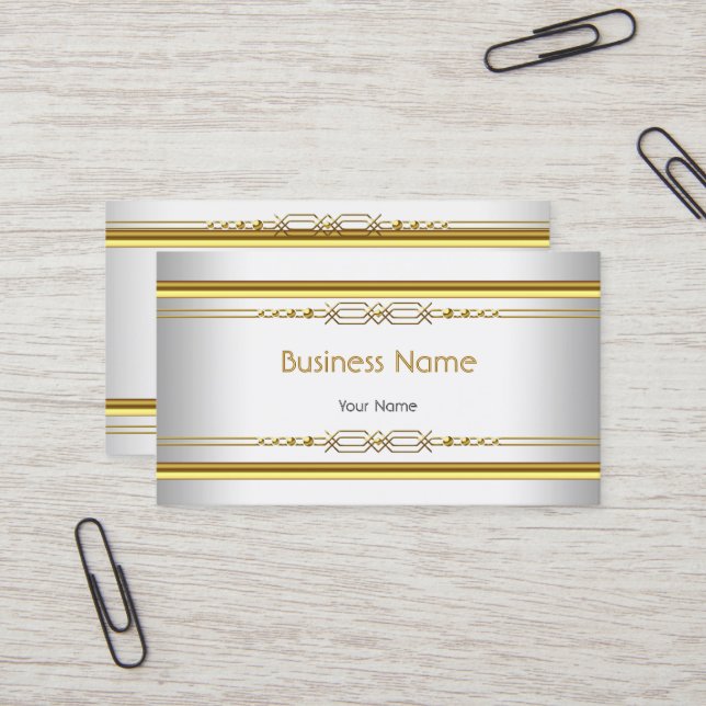 Elegant Classy White Gold Business Company Profile Card (Front/Back In Situ)