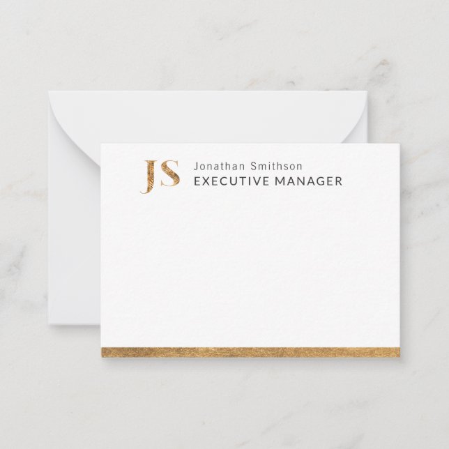 Elegant Classy White & Gold Personalised Monogram  Card (Front)