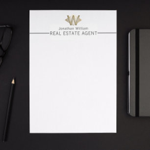 Elegant Classy White & Gold Personalised Monogram  Custom Letterhead