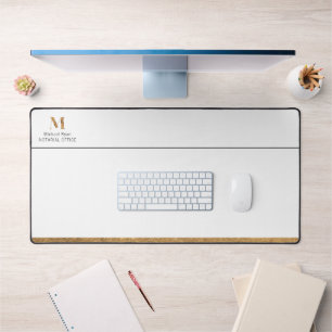 Elegant Classy White & Gold Personalised Monogram Desk Mat