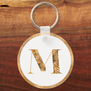 Elegant Classy White & Gold Personalised Monogram Key Ring