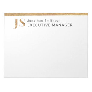 Elegant Classy White & Gold Personalised Monogram Notepad
