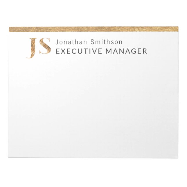 Elegant Classy White & Gold Personalised Monogram  Notepad (Front)