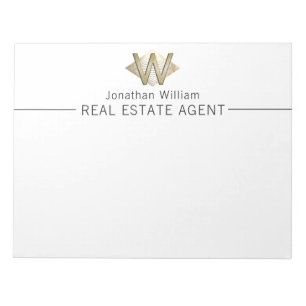 Elegant Classy White & Gold Personalised Monogram Notepad