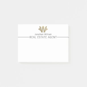 Elegant Classy White & Gold Personalised Monogram Post-it Notes