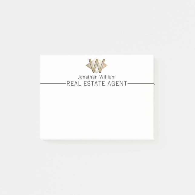Elegant Classy White & Gold Personalised Monogram  Post-it Notes (Front)