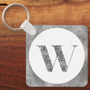 Elegant Classy White & Silve Personalised Monogram Key Ring