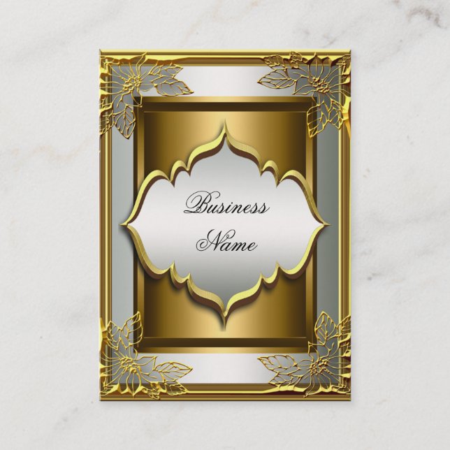 Elegant Classy Whte Black Old Gold Business Card (Front)