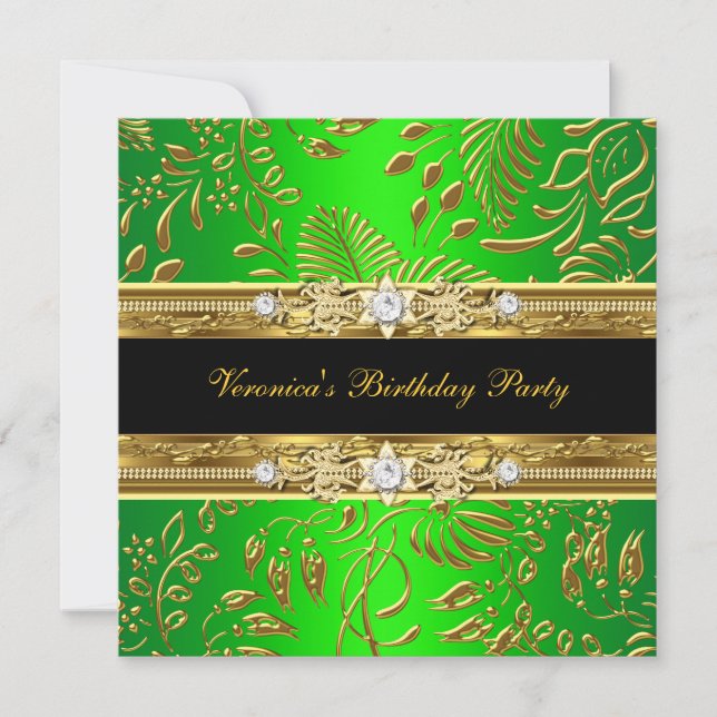 Elegant Classy Womans Damask Lime Gold Birthday Invitation (Front)