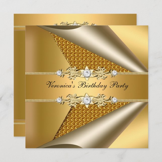 Elegant Classy Womans Gold Birthday Party Invitation (Front/Back)