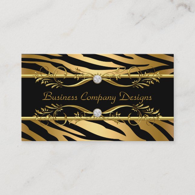Elegant Classy Zebra Gold Black Embossed Look Business Card (Front)