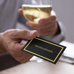 Elegant Clean Black & Gold Border Typography  Business Card