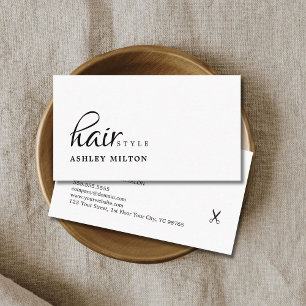 Elegant Clean Black White Scissors Hairstylist Business Card