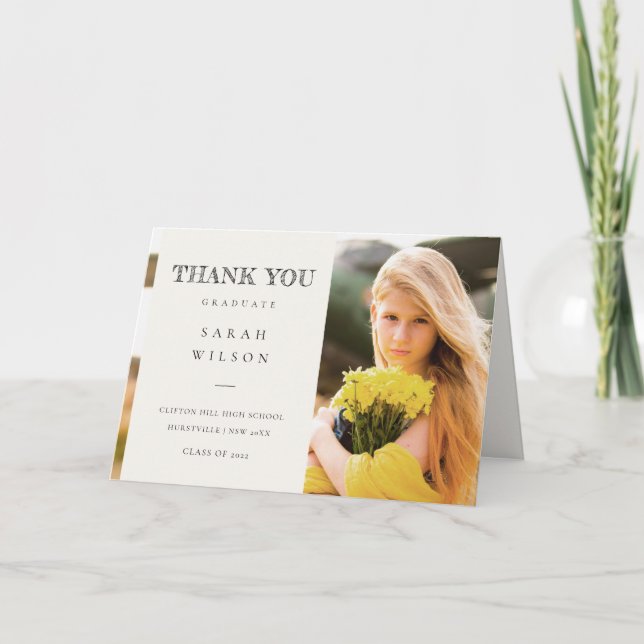 Elegant Clean Chic Minimal Clean Photo Graduation Thank You Card (Front)