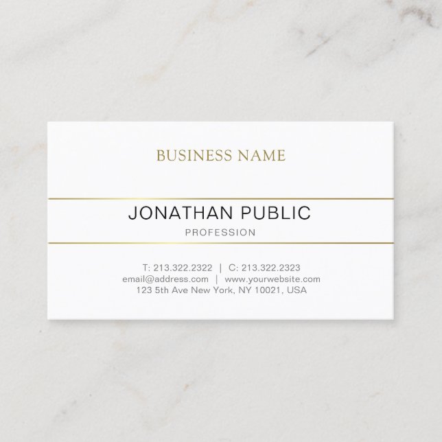 Elegant Clean Design Gold White Professional Business Card (Front)