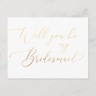Elegant Clean Gold Calligraphy Bridesmaid Proposal Invitation Postcard
