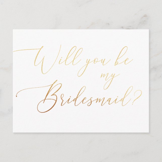 Elegant Clean Gold Calligraphy Bridesmaid Proposal Invitation Postcard (Front)