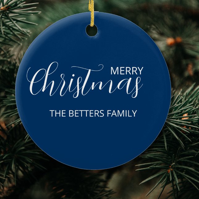 Elegant Clean Midnight Blue Christmas   Ceramic Ornament (Creator Uploaded)
