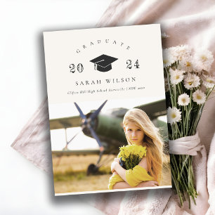 Elegant Clean Minimal Clean Photo Graduation Cap Invitation