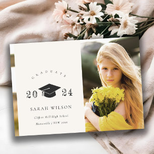Elegant Clean Minimal Clean Photo Graduation Cap Invitation