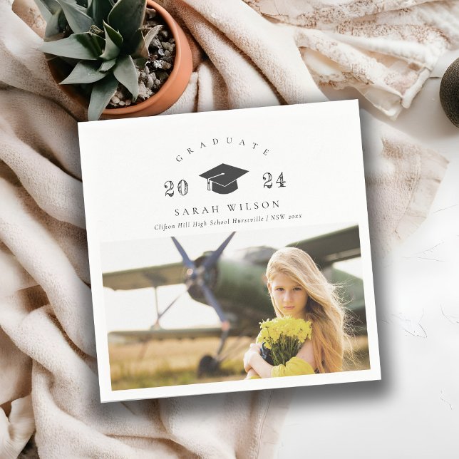 Elegant Clean Minimal Clean Photo Graduation Cap Napkin (Creator Uploaded)