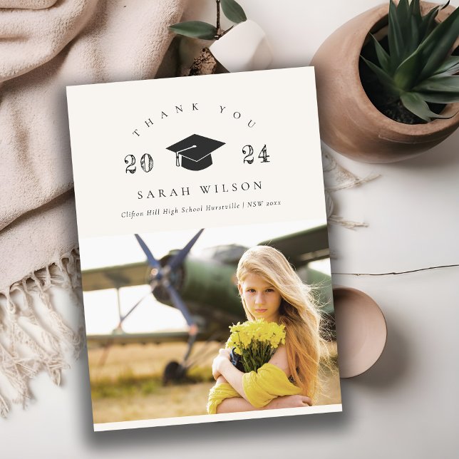 Elegant Clean Minimal Clean Photo Graduation Cap Thank You Card (Creator Uploaded)