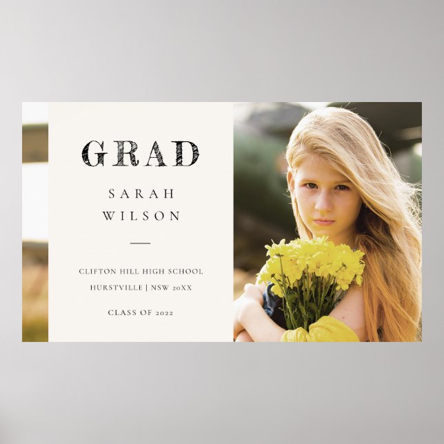 Elegant Clean Minimal Clean Photo Graduation Poster (Front)