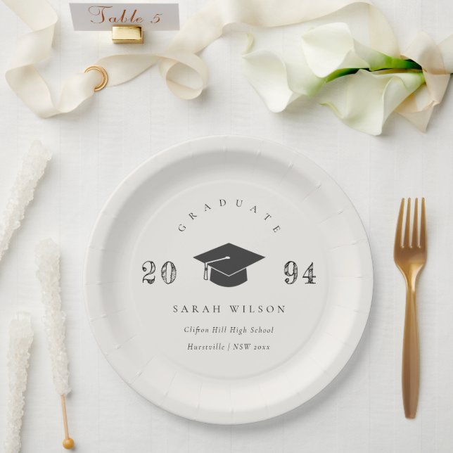 Elegant Clean Minimal Simple Graduation Paper Plate (Wedding)