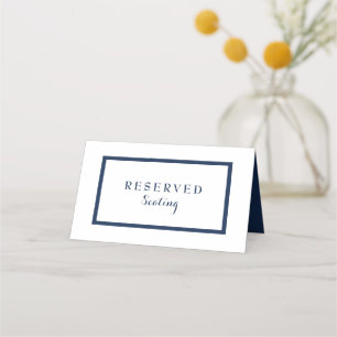 Elegant Clean Modern Navy Blue & White Wedding Place Card