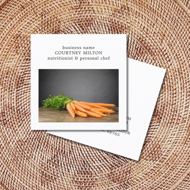 Elegant Clean Personal Chef Nutritionist Carrots Square Business Card (Creator Uploaded)