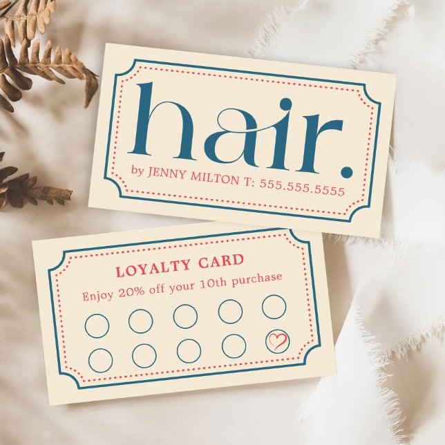 Elegant Clean Retro Blue Bold Hair Stylist Business Card (Creator Uploaded)