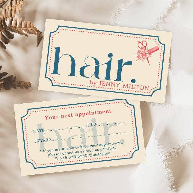Elegant Clean Retro Blue Hair Stylist Appointment  Business Card (Creator Uploaded)