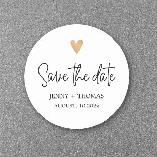Elegant Clean Wedding Gold Heart Save the date Classic Round Sticker