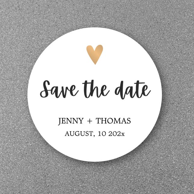 Elegant Clean Wedding Gold Heart Save the date Classic Round Sticker (Creator Uploaded)