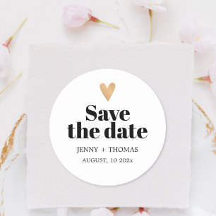 Elegant Clean Wedding Gold Heart Save the date Classic Round Sticker