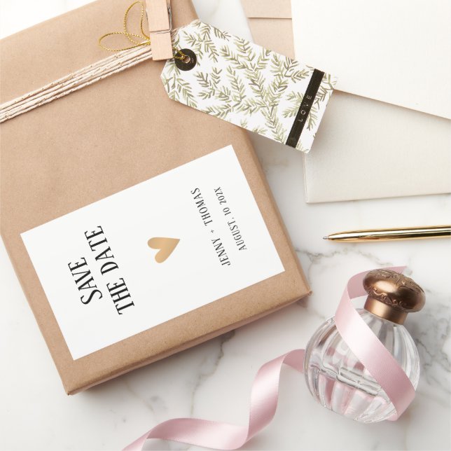 Elegant Clean Wedding Gold Heart Save the date  Rectangular Sticker (Gifting)