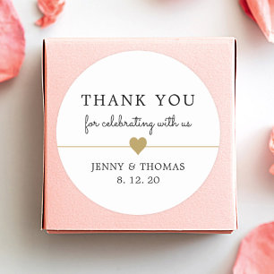 Elegant Clean White Faux Gold Heart Thankyou Classic Round Sticker