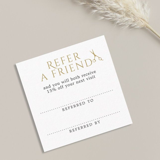 Elegant Clean White Faux Gold Scissors Referral Card (Creator Uploaded)