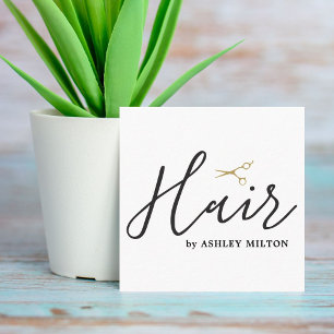 Elegant Clean White Scissors Hair Stylist Square Business Card