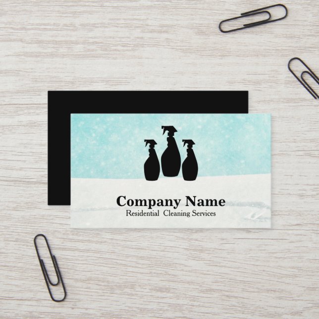 Elegant Cleaning Service Glitter Watercolor Busine Business Card (Front/Back In Situ)