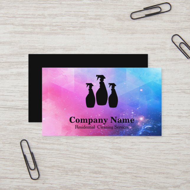 Elegant Cleaning Service Glitter Watercolor Business Card (Front/Back In Situ)
