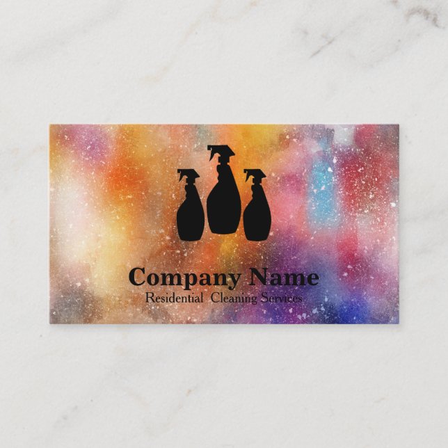 Elegant Cleaning Service Glitter Watercolor Business Card (Front)