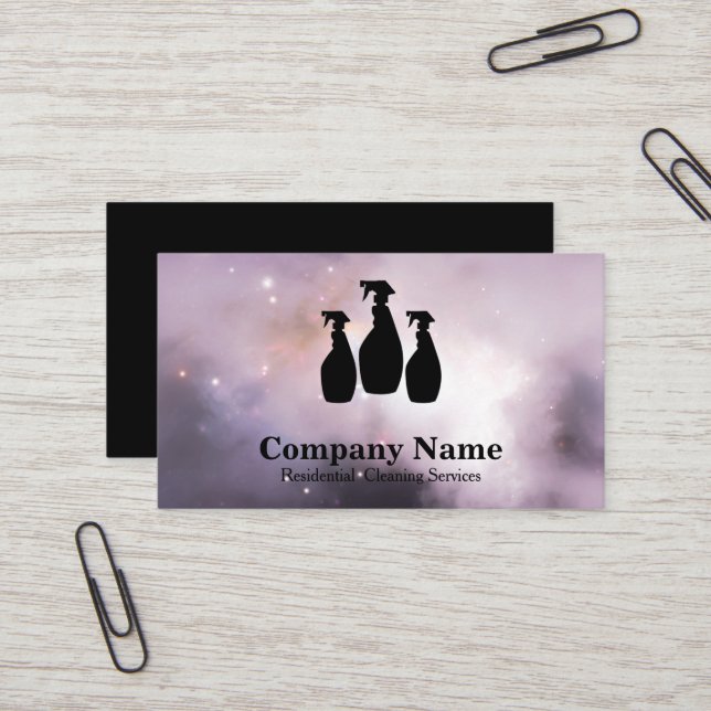 Elegant Cleaning Service Glitter Watercolor Business Card (Front/Back In Situ)