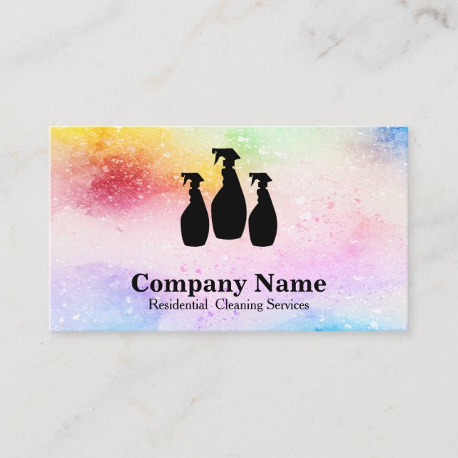Elegant Cleaning Service Glitter Watercolor Business Card (Front)