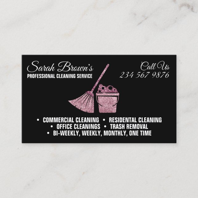 Elegant Cleaning Service Maid Janitorial Business Card (Front)