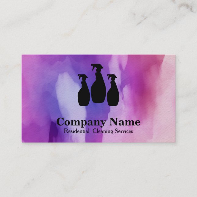 Elegant Cleaning Service Watercolor Business Card (Front)