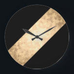 elegant clear faux gold and black stripes large clock<br><div class="desc">Minimalist,  modern and stylish design representing faux gold stripe on a black background.</div>